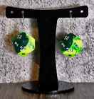 DnD Inspired Chessex Gemini Green And Yellow D20 Sterling Silver Earrings