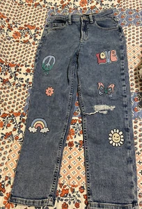 Girls SZ 14 Justice Peace Love Flower Distressed Jeans~ - Picture 1 of 13