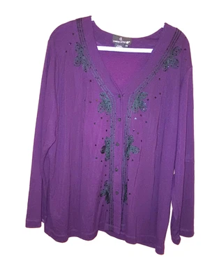 Cárdigan Carole Little púrpura con cuentas 2X Foto 1 de 4