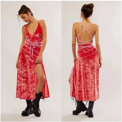 Free People Deia Velvet Dress Women’s Large Pink Rose Boho Chic Renaissance Fair - Image 1 of 4