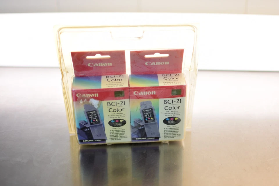 Lote de 2 cartuchos de tinta para impresora CANON originales (negro y color BCI-21) nuevos sellados Foto 1 de 2