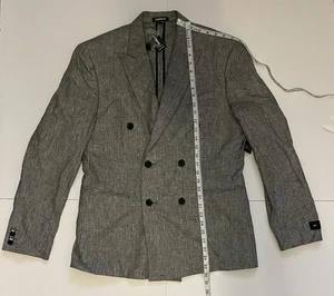 Express Men’s 40R Slim Fit Double Breasted Blazer Jacket Gray Black Checkered - Picture 1 of 5