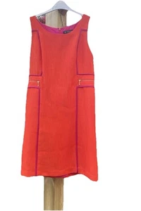 INC Dress Orange Pink Trim Lined Sleeveless Retro Style Woven 12 Garden Party - Picture 1 of 9