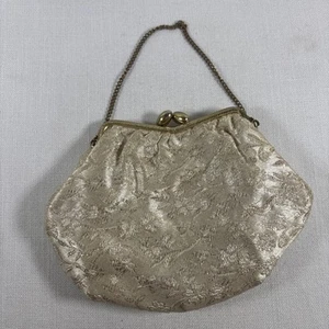 Vintage Cream Gold Brocade Evening Bag Clutch 1950s Small - Picture 1 of 14