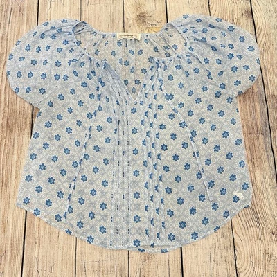 Top floral para mujer Abercrombie & Fitch Y2K azul medio transparente fluido niña limpia Foto 1 de 4