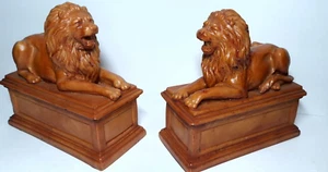 Laying Lion Statue Bookends 6'' Length Set of 2 Chalkware - Picture 1 of 11