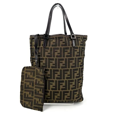 Authentic Fendi Zucca Canvas Tote Bag with Nylon Pouch  Brown Made in Italy - Image 1 of 4