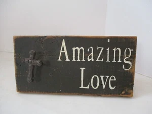 INCREÍBLE PLACA RELIGIOSA DE MADERA DE AMOR CON CRUZ DE HIERRO SOBRESALIENTE RÚSTICA 11X5 DE COLECCIÓN - Imagen 1 de 10