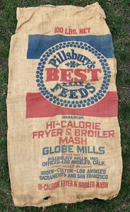 Vintage Pillsbury's Best Feeds Exc. Cond. Jutesack 100 Pfund Friteuse & Grill Maische - Bild 1 von 4