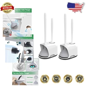 Compact Toilet Cleaning Set: Silicone Brush and High-Suction Plunger Included - Picture 1 of 8