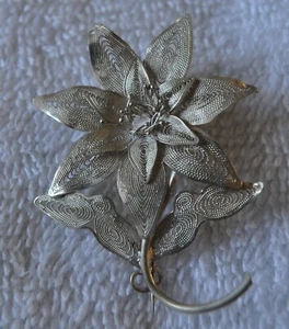 Vintage filigrane Blume Sterling Silber 925 Brosche Anstecknadel - Bild 1 von 5