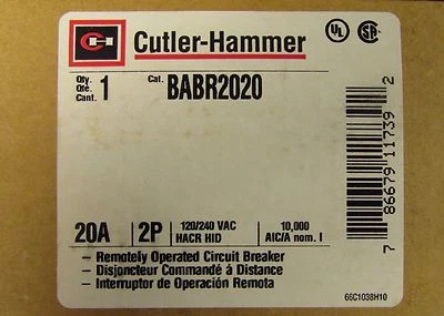EATON CUTLER HAMMER BA BAB Remotely Operated Circuit Breaker 2 Pole 20 Amp BABR2020