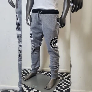 ECKO UNLTD FLEECE JOGGER PANTS MEN' WITH POCKETS GREY SIZE L GRAFFITI LOGO PRINT - Picture 1 of 11