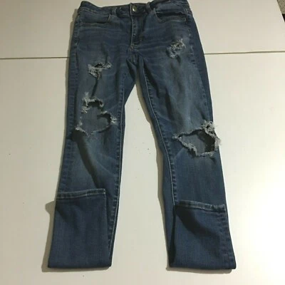 Pantalones de mezclilla para mujer American Eagle súper elásticos de tiro alto talla 4 desgastados Foto 1 de 4