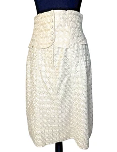 Vintage Nanette Lepore Eyelet Prairie Skirt Corset Back Button Front Sz 4 USA - Picture 1 of 23