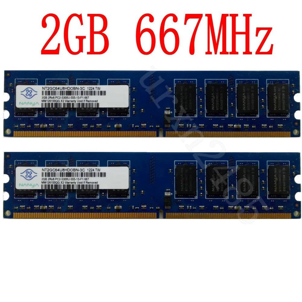 4GB 2x 2GB / 1GB PC2-5300 DDR2-667 Dual Channel inte Desktop PC Memory NANYA LOT - Image 1 of 4