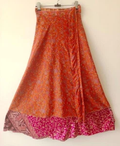Silk Sari Wrap Skirt Bohemian Wrap Around Floral Sari skirts L-36" Skirt Maxi - Imagen 1 de 7