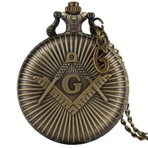 Silver Bronze Freemasons Design Quartz Pocket Watch for Men Women Necklace Chain - Bild 1 von 10