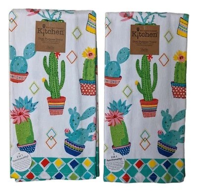 Set of 2 CACTUS GARDEN Succulent Terry Kitchen Towels by Kay Dee Designs - Image 1 of 2