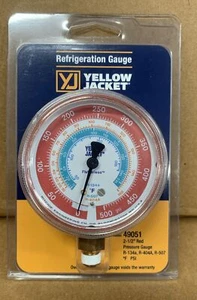 YELLOW JACKET 2-1/2" RED HI-SIDE MANIFOLD GAUGE 134A/404a/507 49051 - Picture 1 of 4