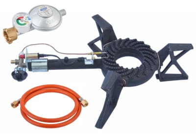 10,5 KW Gaskocher 3 Fuß Hockerkocher 10,5 KW Wokbrenner Chinakocher Manometer - Bild 1 von 4