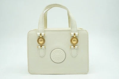 GIANNI VERSACE Vintage Mini Tote Handbag Sunburst Greca Leather White 4317h - Image 1 of 4