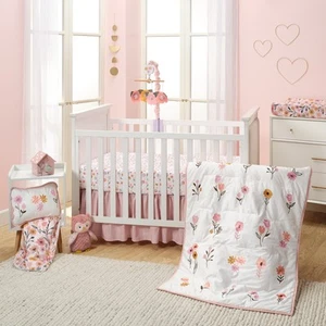 Lambs & Ivy Little Garden 3-Piece Embroidered Floral Baby Crib Bedding Set - Picture 1 of 11