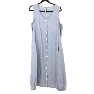 XCVI Midi Length Dress Womens Size Large Button Front Linen Light Blue Gray - Picture 1 of 7