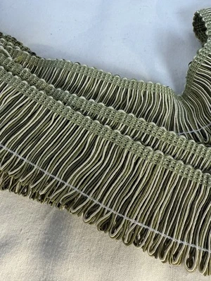 4.5 yards Loop FRINGE  Satin 2" Green White Sage Upholstery Fabric Trim - Image 1 of 3