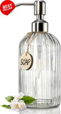 18oz Clear Glass Soap Dispenser w/ Rust-Proof Stainless Steel Pump Refillable - image 1 of 4