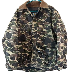 Vtg Carhartt Duck Camo Canvas Jacket Button Up Pockets Sz Medium? Missing Tags. - Picture 1 of 22