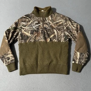 Macks Prairie Wings MPW Mens Medium 1/4 Zip Sweater Brown Elbow Patch Shooting - Picture 1 of 8