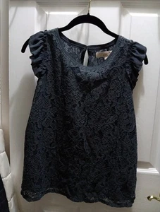 Ann Taylor LOFT Womens Blouse Floral Lace Overlay Ruffle Sleeveless GRAY XS - Picture 1 of 6