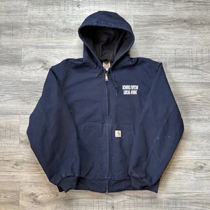 Vintage Carhartt J131 DNY Hooded Thermal Lined Full Zip Jacket Size XL Navy USA - Picture 1 of 8
