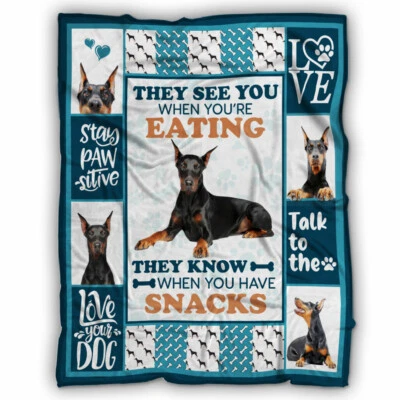 Doberman Blanket, I Love Doberman Fleece, Sherpa Blanket Super Cozy - Image 1 of 4