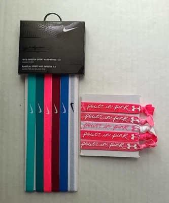 Juego de 6 diademas deportivas Nike Swoosh y 5 corbatas Under Armour Power en rosa Foto 1 de 3