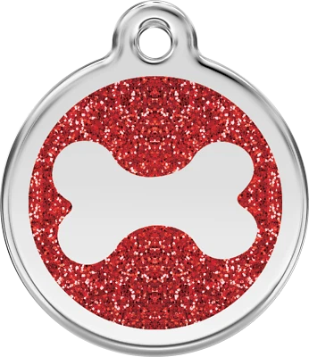 Red Dingo Glitter Bone ID Charm Dog Tag Red Blue Purple Pink Gold Silver Aqua - Image 1 of 4