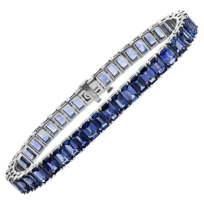 925 Blue Sapphire Tennis Bracelet ,Silver, Women Bracelet, Gemstone Bracelet Foto 1 de 1