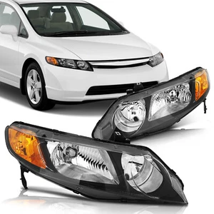 Headlights Assembly For 2006-2011 Honda Civic Sedan 4Dr Driver + Passenger Sides - Picture 1 of 8