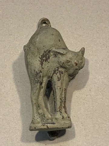 Vintage Cast Iron Cat Door Knocker Green Paint Distressed 3” Long Cover