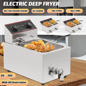 Commercial Deep Fryer Electric Griddle Single Double Grill Plate Frying - Picture 1 of 64