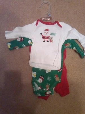 NWT 3-PC INFANT CHRISTMAS SANTA SET LS BODYSUIT, PANTS, & SHIRT SIZE 0-3 MONTHS - Image 1 of 2