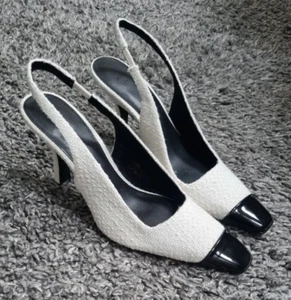 H&M Slingpumps mit Struktur Größe 39 Schwarz Weiß Business French Style - Bild 1 von 10