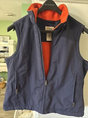 Chaleco LL Bean para mujer grande azul marino con forro polar naranja bolsillos con cremallera completa Foto 1 de 3