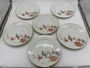 6 Fukagawa Karansha Orchid Mark Kukiemon Style Plates 1930s-50s Japan Gilt Edge - Picture 1 of 12