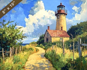 Marthas Vineyard lighthouse oil painting 8x10 Print - Picture 1 of 1