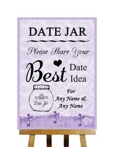 Lilac Shabby Chic Vintage Date Jar Guestbook Personalised Wedding Sign Poster - Picture 1 of 8