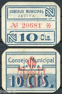 Billete Local JATIVA XATIVA CONSEJO MUNICIPAL 10 Céntimos 1937  SC- / AUNC - Picture 1 of 1