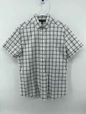 Camisa de manga corta con botones Vince Camuto para hombre talla mediana blanca azul a cuadros Foto 1 de 4