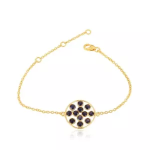 Minimalist & Fancy Bezel Blue Iolite Solitaire Bracelet Bangle Oval Link Chain - Picture 1 of 5